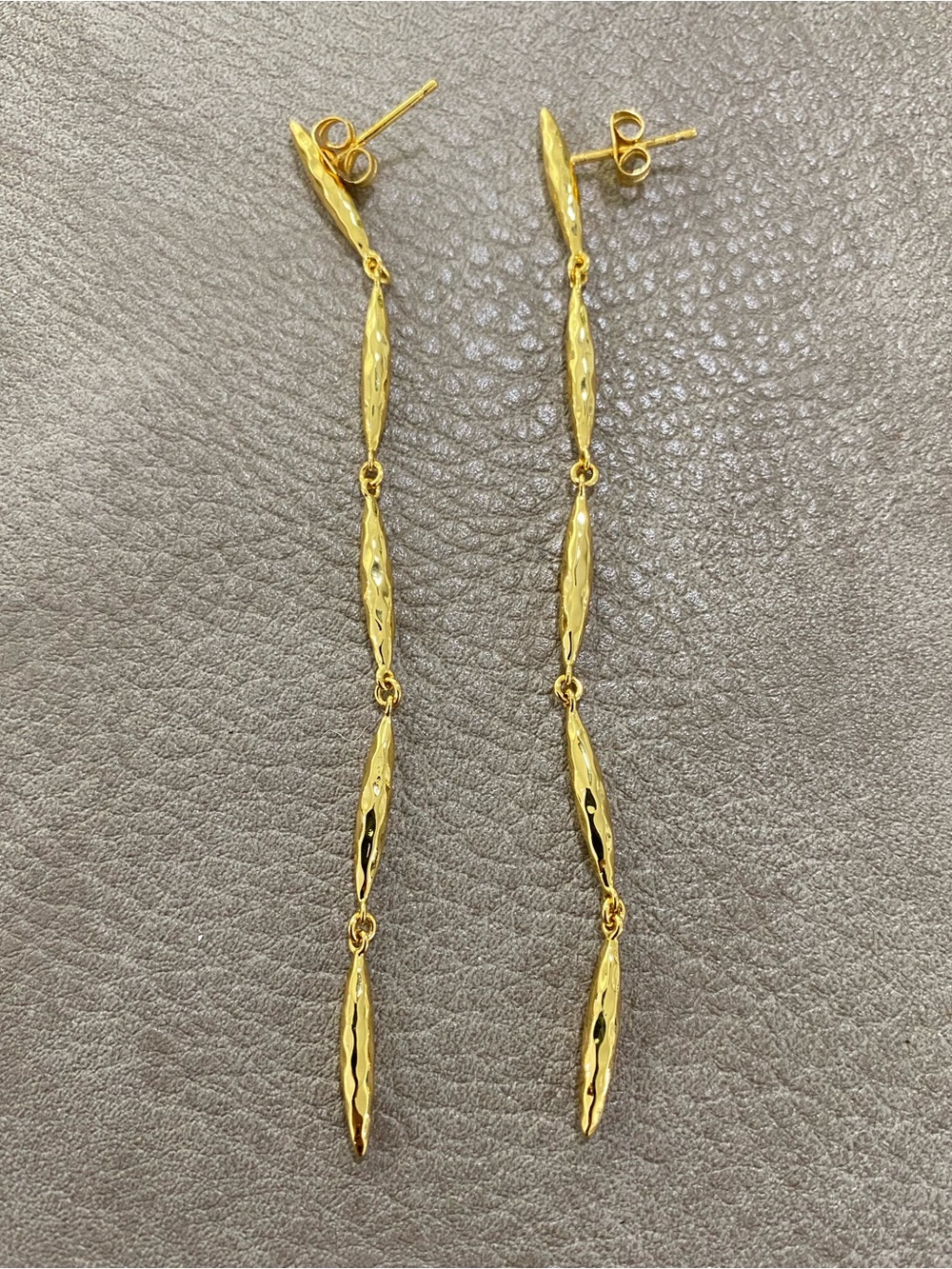 Gorjana Gold Long Drop Chain Link Earrings Hammered Gold Tone Finish